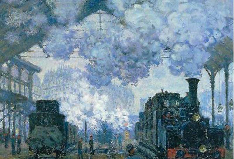 Gare Saint Lazare, Paris peint par C. Monet ; Manuel scolaire Belin 2016, p.70